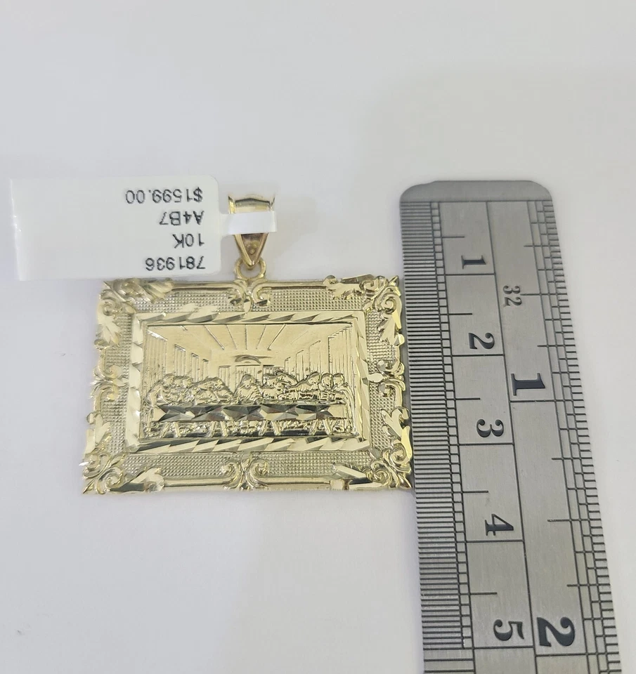 Real 10k Last Supper Pendant Charm Yellow Gold 1.5" Diamond Cut Genuine - Image 3 of 4