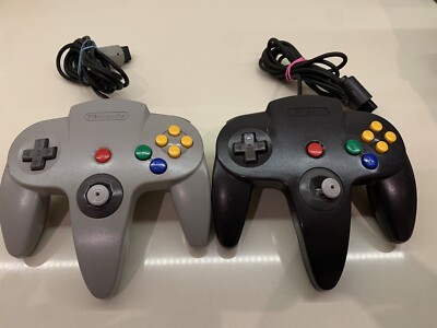 N64 Set of 2  Nintendo 64 (NUS-005) Black Gray Controllers - Loose Stick