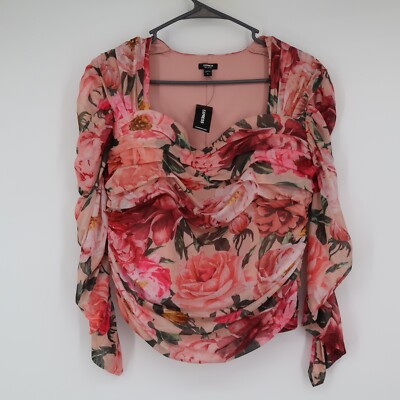 NEW Express Body Contour Padded Ruched Long Sleeve Floral Top Sz XL