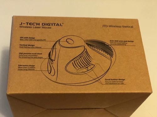 J-Tech Digital V628P Wireless Ergonomic Vertical USB Mouse 1600 DPI