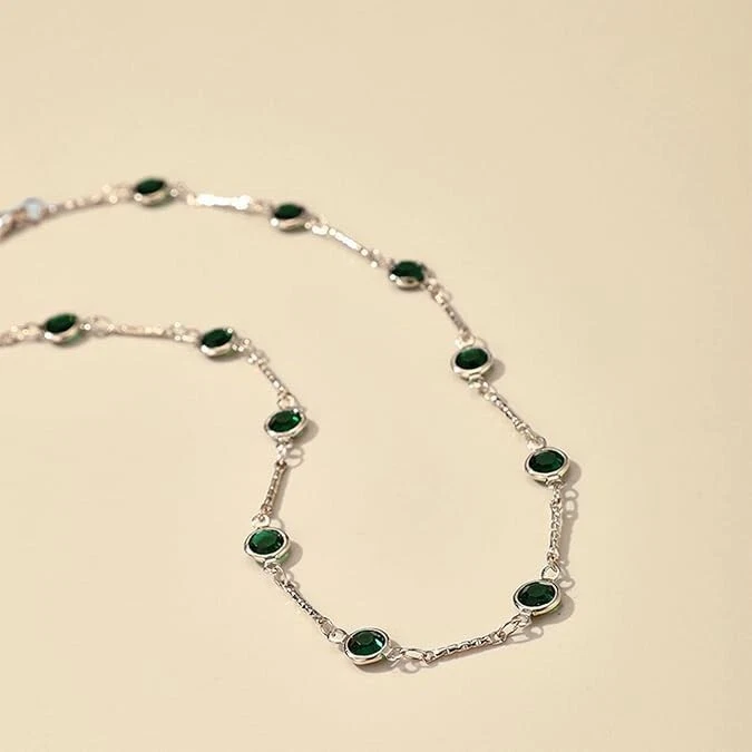 14K White Gold Over 6 Ct Round Cut Lab-Created Emerald Women Choker Necklace 15" - Image 3 of 4