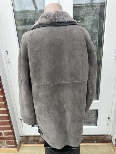 Vintage Victor W. Stokes & Son Tiverton Grey Sheepskin Button Front Coat ~16 - Picture 4 of 10