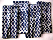 WILLIAMS SONOMA NAVY HARVEST BLOCKPRINT DINNER NAPKINS 100% COTTON SET OF 4 NWTG