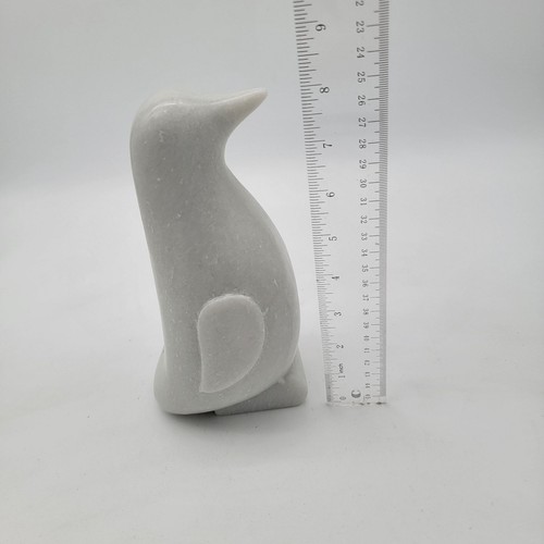 Carved White Marble Penguin Sculpture 8" Tall - Picture 6 of 6