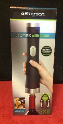 NIB Emerson 1 Button Push Automatic Electronic Corkscrew Wine Opener Foil Cutter