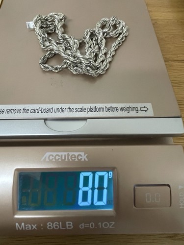 .925 Mexican Silver 27 1/2 inch Rope Chain Necklace, 80 grams - Picture 5 of 5