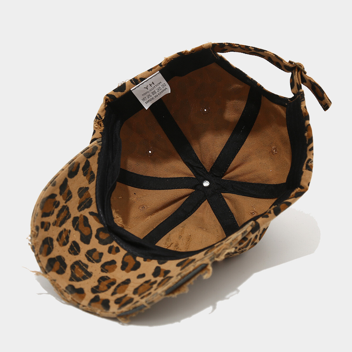 Vintage Leopard Print Baseball Cap Distressed Cotton 