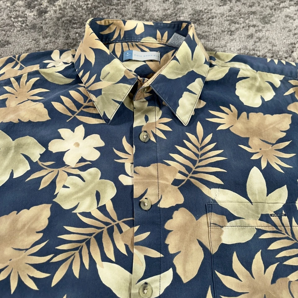 Camisa havaiana masculina vintage Half Moon Bay grande azul floral estampa por toda parte Aloha anos 90 - Imagem 2 de 4