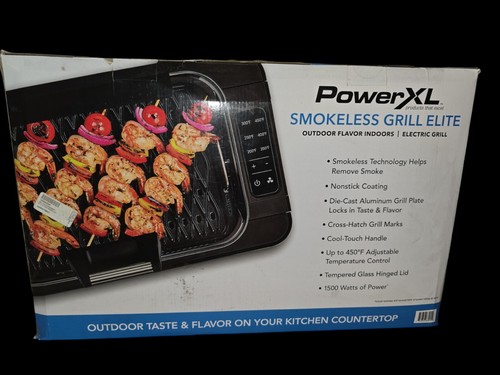 Power XL Smokeless Grill Elite Plus Indoor Electric Grill with Tempered Glass