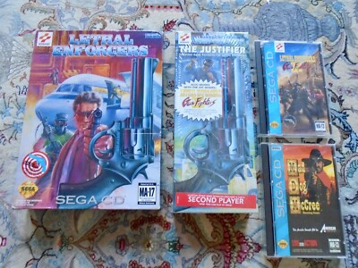 Lethal Enforcers I, II w/ Justifier BLUE light gun & NEW PINK 2nd Player Sega CD