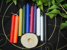 10 Coloured Wiccan Spell Candle set with/out Wooden Candle Holder - Witchcraft