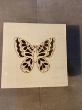 Butterfly Square Trinket Box Natural Color 4 Inch Container Box New