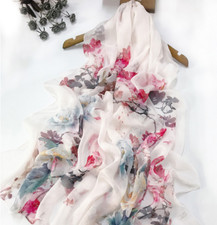 100 Silk Scarf Women ladies neckerchief Shawl Wrap Floral pink red gray SJ72-15