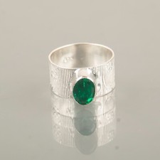 Lab Created Emerald Gemstone 925 Sterling Silver Handmade Jewelry Ring Gift For