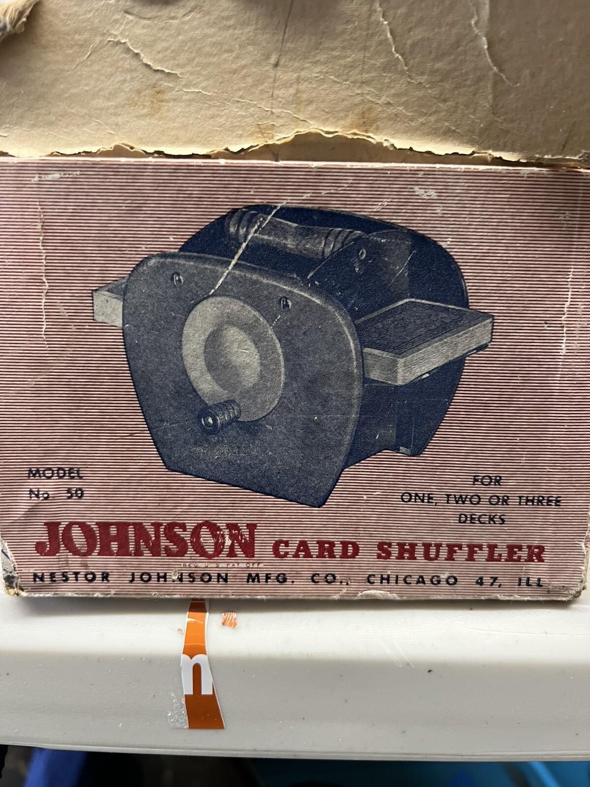 Vintage Nestor Johnson Metal & Wood Hand Crank Card Shuffler 1950'S Box