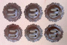 6 - 1 1/2" Hand Engraved Slotted Brown iron Pico Conchos -  Saddle Headstall  