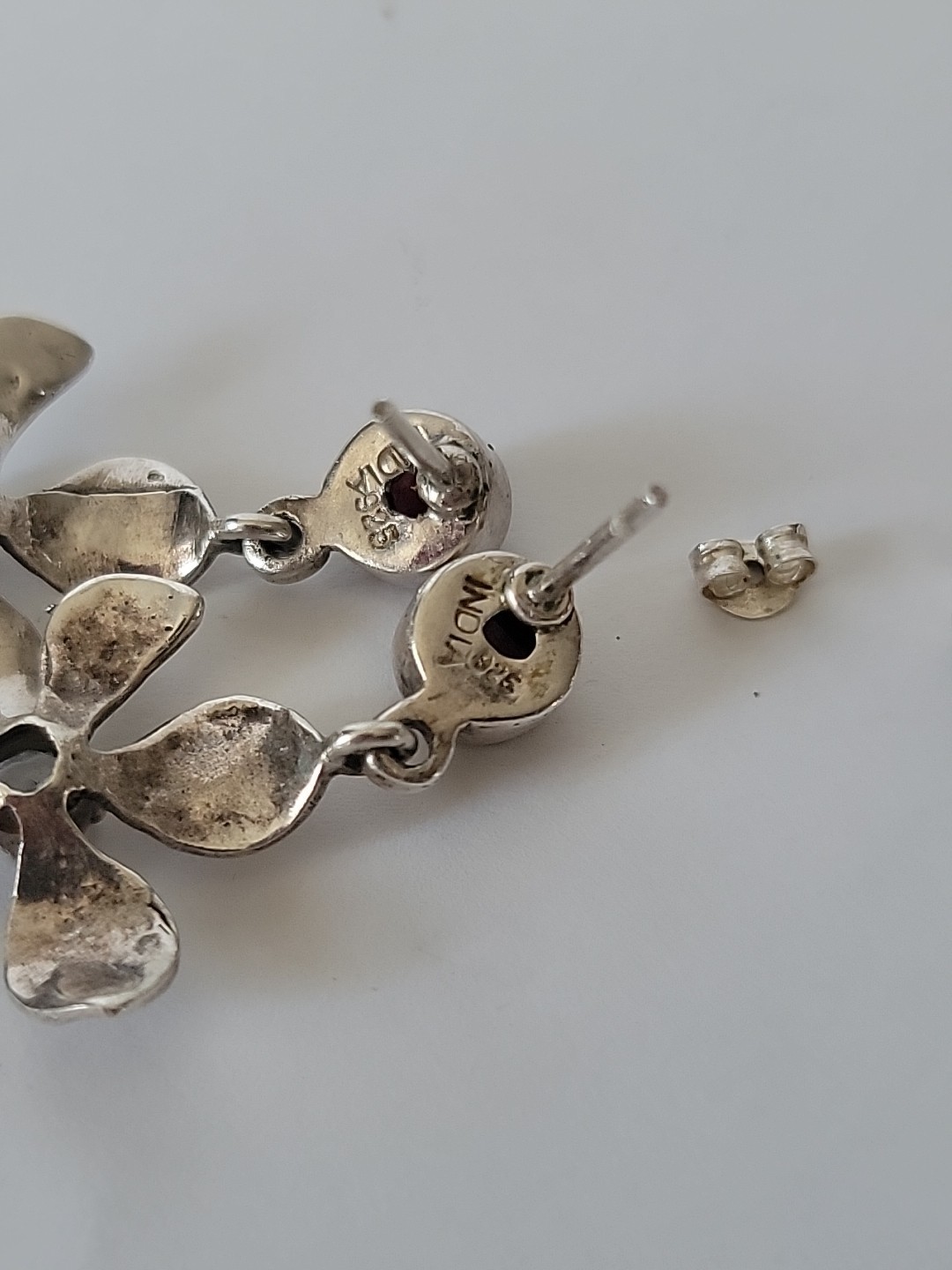 Vintage Ruby Gemstone Sterling Silver Dangle Flow… - image 9