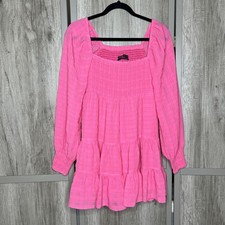 Urban Outfitters Mini Dress Hot Pink Smocked Tiered Baby Doll Size S