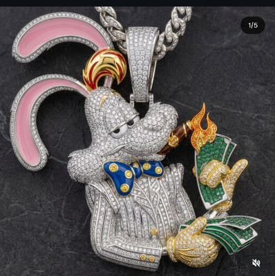 4Ct Round Moissanite Roger Rabbit Money Bag Cartoon Pendant 925 Sterling Silver