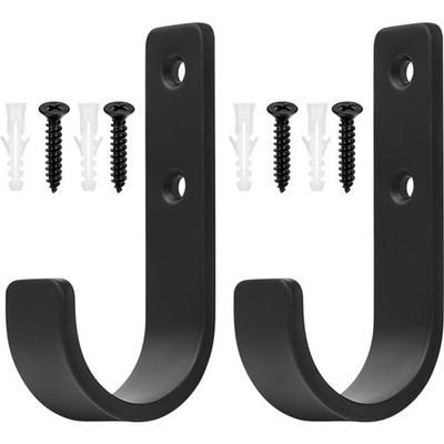 Wandhaken Set, 2 Stück, J-Haken, Schwarz, Schwerlast, Wandmontage, Rostbeständig
