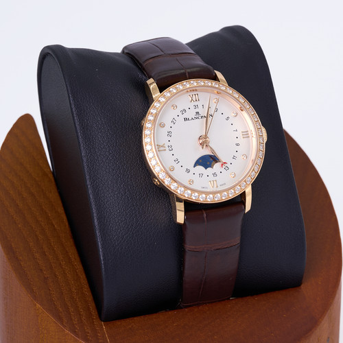 Blancpain Villeret Quantième Phases de Lune 18K Rose Gold Diamond Bezel Full Set