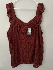 Torrid Tank Top Eyelet Ruffle Scallop Hem Blouse Women Plus 3 Work Brown Travel