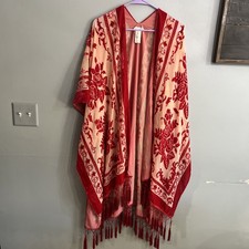 Free People Women's Velvet Burnout Floral Kimono with Tassels OS Boho Hippie