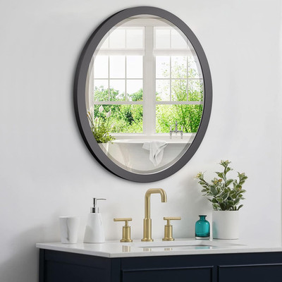 Matte Black Oval Wall Mirror 23x29'' for Bathroom, Vanity, and Entryway