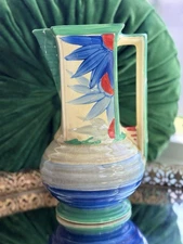 Myott Floral Hand Painted Pinch  Neck Jug, 1930’s ,England, Art Deco Vase