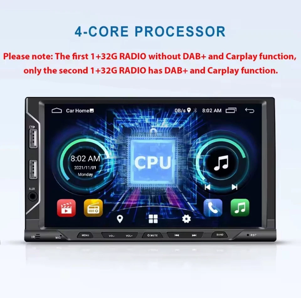 Autoradio 2DIN Hikity Android 11 GPS WiFi CarPlay 7” Bluetooth DAB+ - Photo 2/4