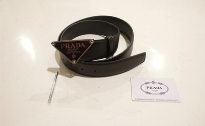 Prada Milano Men's Black Dress Belt Size 44 Triangle Logo Buckle