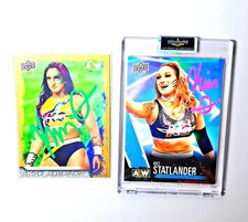 (2) 2021 & 2022 Upper Deck AEW KRIS STATLANDER! RC PINK INK & GREEN INK AUTO!