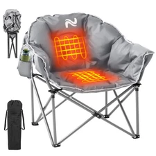 MOPHOTO Oversized Heated Camping Chair Padded Round Moon Saucer Folding Chairs
