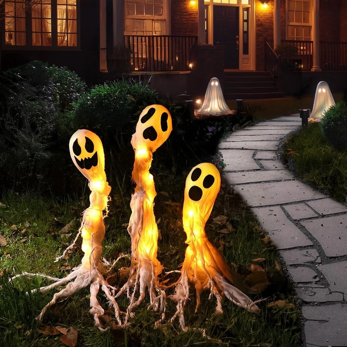 Halloween Decorations Outdoor: 3 Pack Lighted up Ghost Yard Stakes, Spooky Ghost