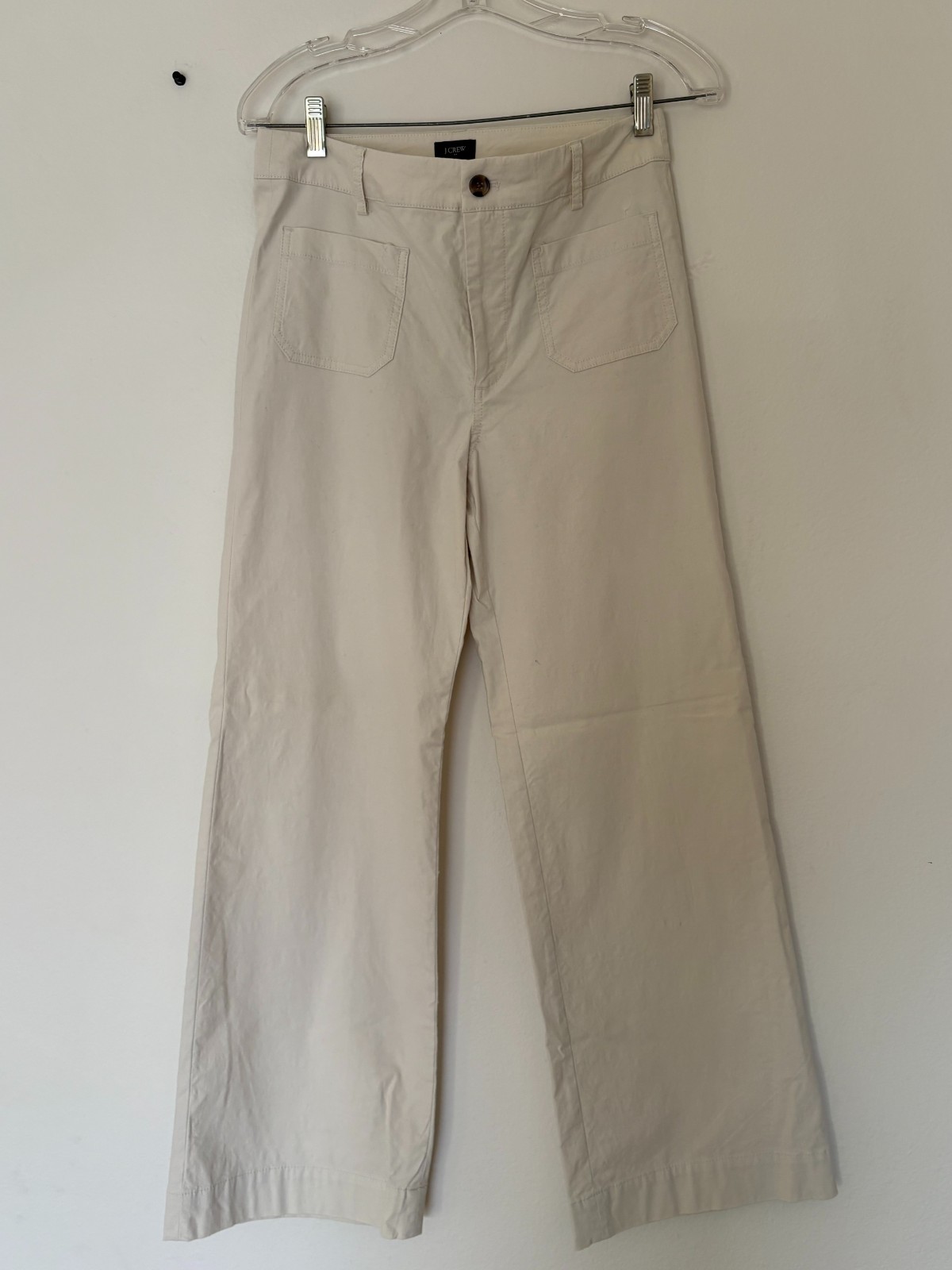 J Crew Pants Womens Size 27 Beige Wide Leg High Rise Patch Pocket New