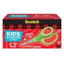 Scotch 5" Soft Touch Pointed Tip Kids Scissors, 12 Count Teacher  s Pack, Green,