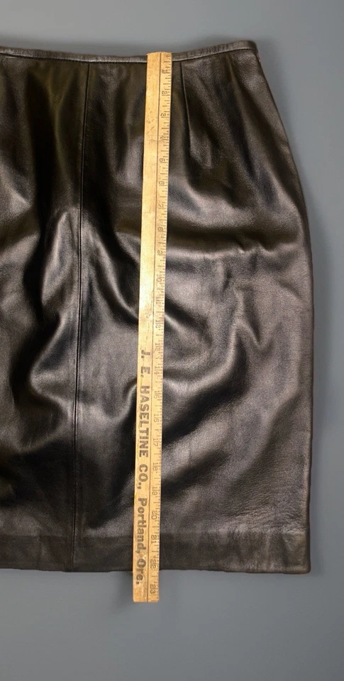 Falda lápiz Valerie Stevens vintage 100 % cuero genuino talla 12 forrada en negro Foto 2 de 4