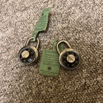  Two VTG 50s Master Lock Combination Padlock with Tag WORKS But Worn As Expected