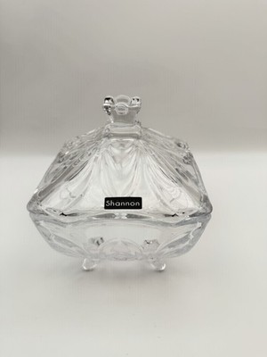 Shannon Crystal Covered Candy Dish Footed Trinket Bowl w Lid Vintage