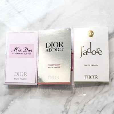 Dior Perfume Sample Set Miss Dior J adore Dior Addict Peachy 3pc Spray Card NEW