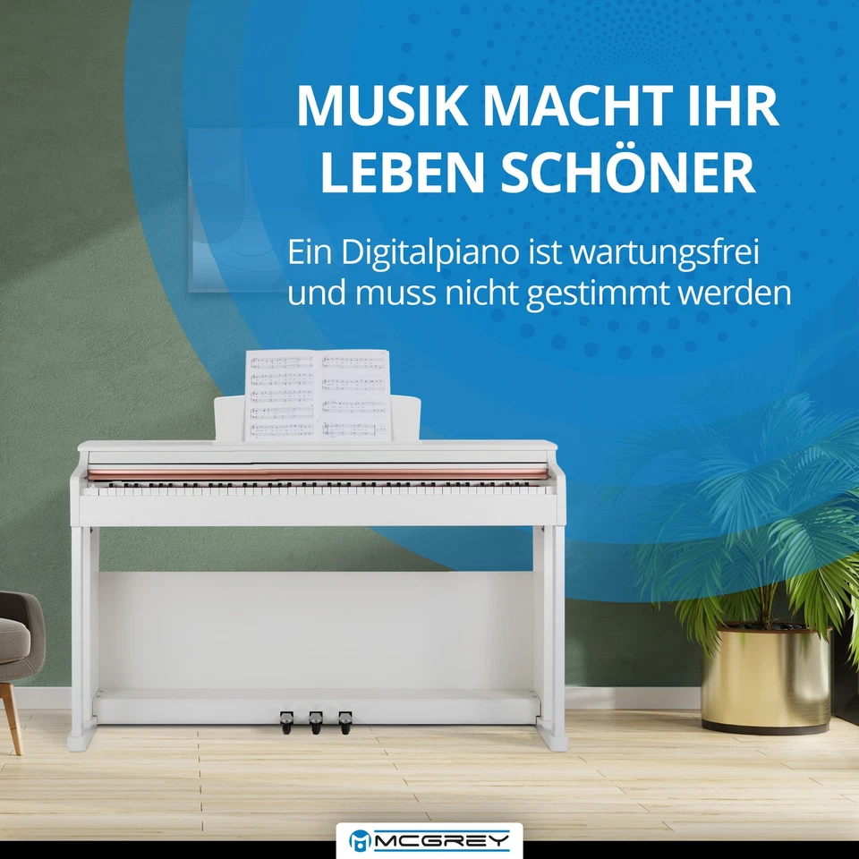 88 Touches Clavier Piano Numerique Electrique avec 3 Pedales 8 Sons et USB Blanc - Photo 4/4