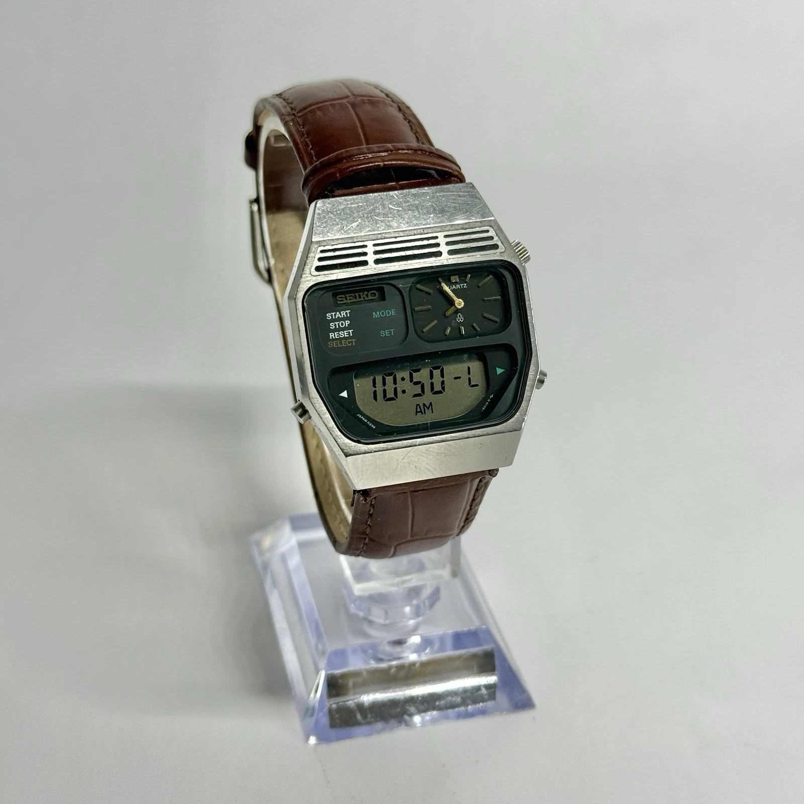 SEIKO H239-5010 Silver Tone Analog Digital Men Vintage Watch W507 *WORKING