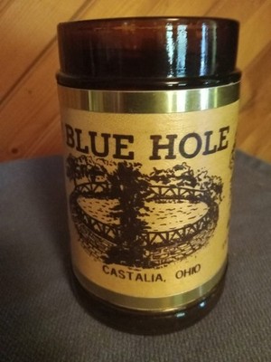 The Blue Hole Castalia Ohio Vintage Brown Glass Mug With Wood Handle