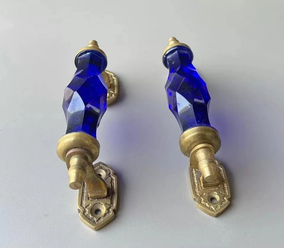 Manija de puerta antigua de latón de vidrio naranja/cristal cortado de 5,5", coleccionables Foto 2 de 4