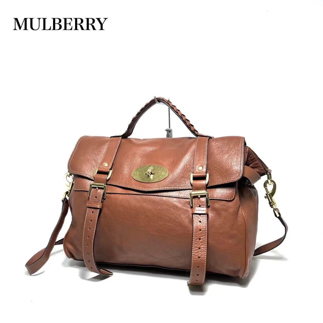 Mulberry Alexa Brown Leather 2way Handbag Shoulder Bag Turn Lock