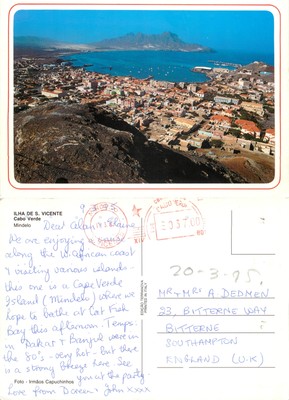 c16772 Luftaufnahme Mindelo Ilha de Sao Vicente Kapverde Postkarte 1995 Meter