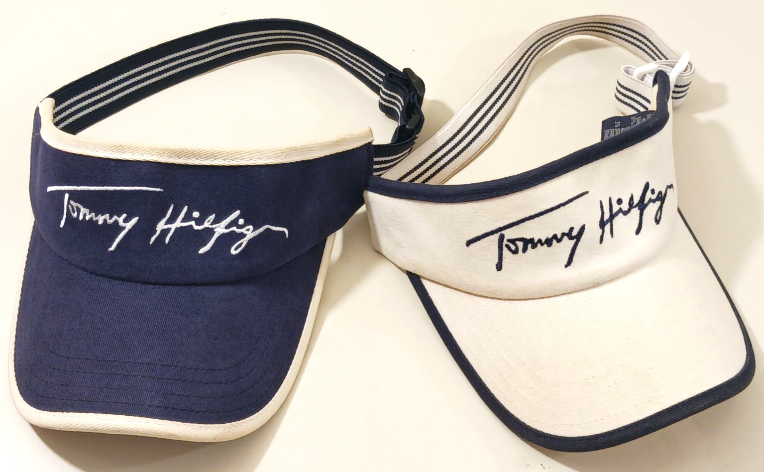 Vintage 2 Pair Tommy Hilfiger Y2K Visor Hats Caps Blue White RN 77806 Rare 90s