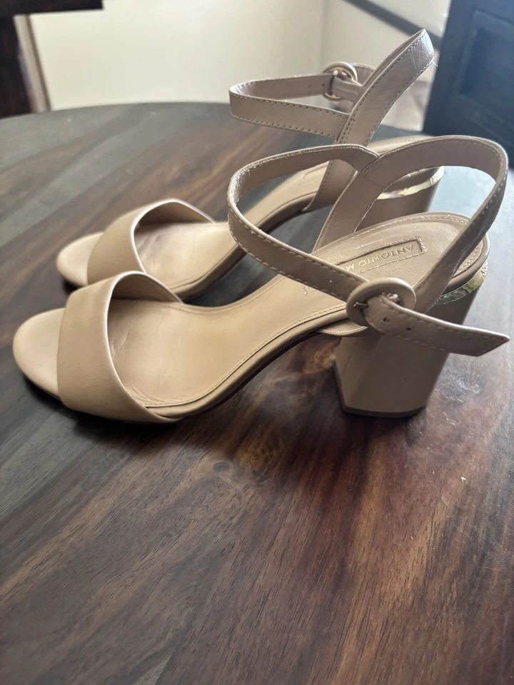 Antonio Melani Shaylen Cuero Tostado Punta Abierta Eslinga Trasera Hebilla Correa Talla 8M Foto 3 de 4