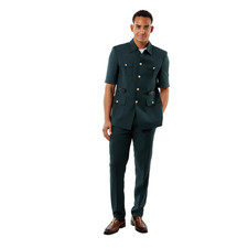 Xposed Men’s Deep Forest Green Safari Suit – Tailored 2 Piece Short Sleeve