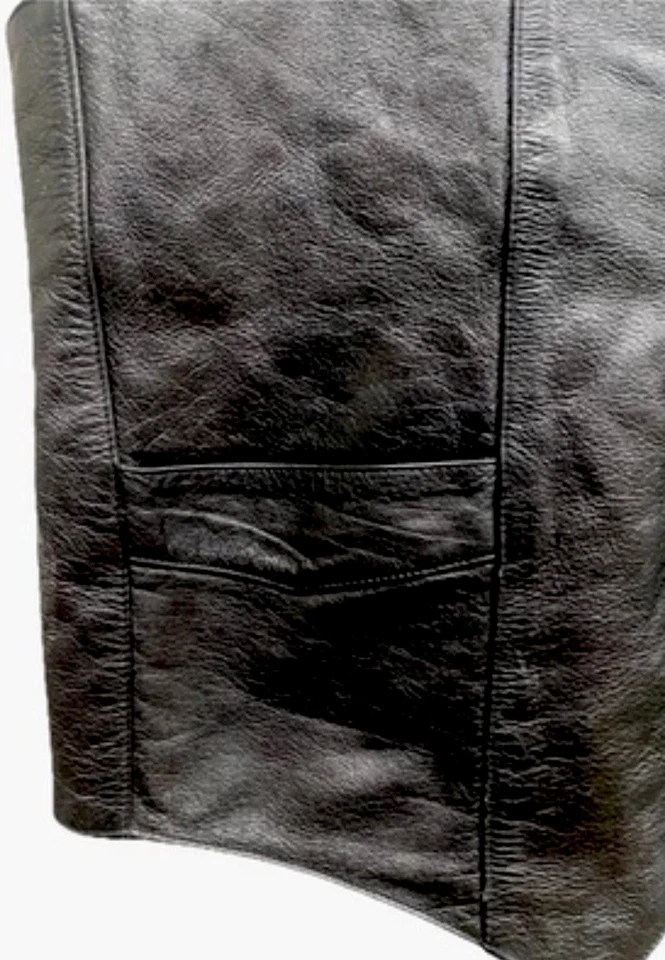 Chaleco de cuero negro XElement para hombre motociclista motocicleta botones XXL bolsillos Foto 4 de 4